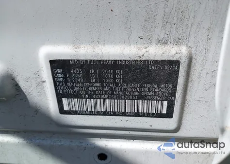 2014 Subaru Legacy 2.5I Premium из США, поврежденный, VIN 4S3BMBC68E3028854